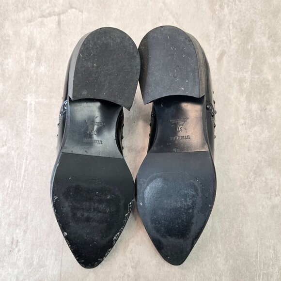 Uterque Oxford Shoe 7 Black Leather Spike Stud Goth Grunge Preppy Lace Up Loafer - Picture 7 of 11